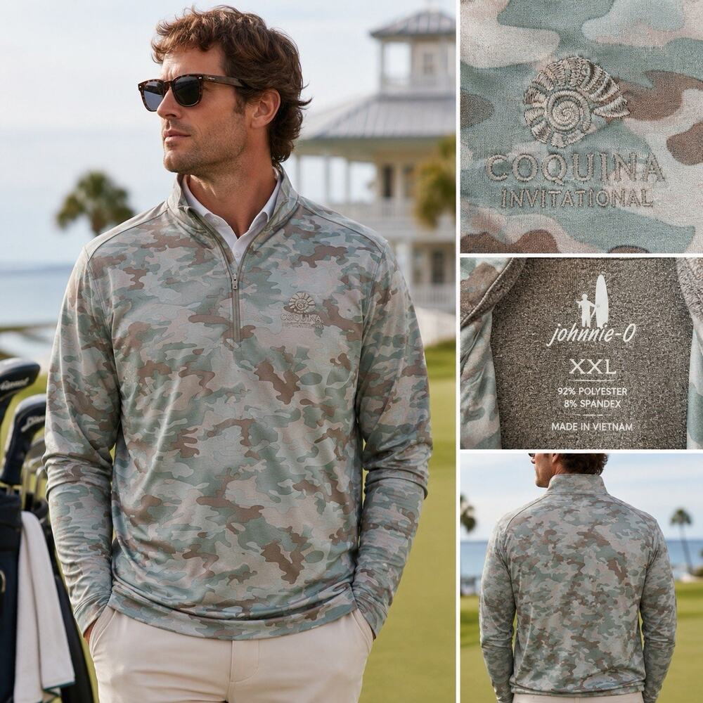 Johnnie-O Coquina Invitational Camo Performance 1/4 Zip Pullover XXL Golf
